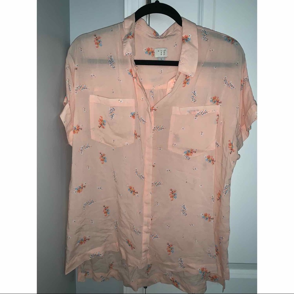 Pink Floral Short Sleeve Business Casual Blouse